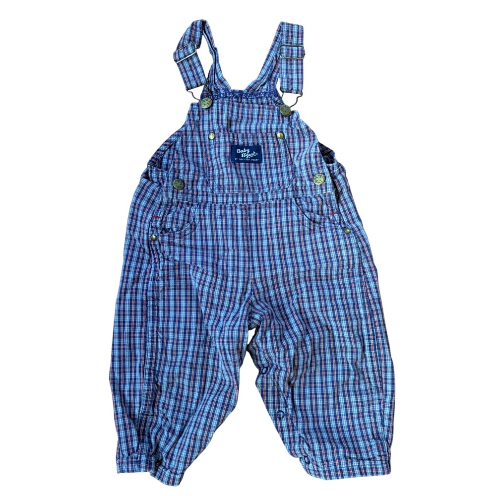 Vintage 90s Baby Bgosh Vestbak Overalls Blue Red‎ Plaid Cotton 18 Months Snaps